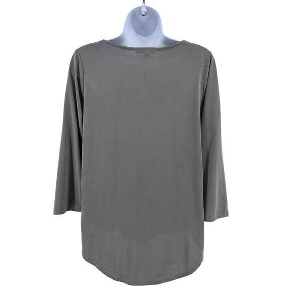Green Envelope Gray 3/4 Sleeve 1/4 Zip Front Top WMNS Small V-neck Hi-Low Shirt - Picture 2 of 5